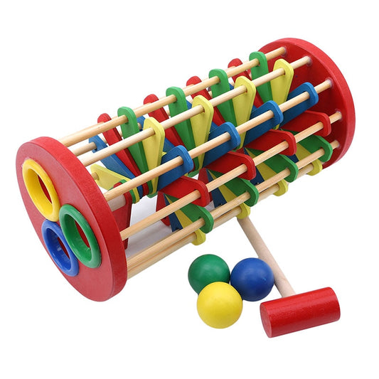 Pound And Roll Wooden Tower With Hammer Knock The Ball